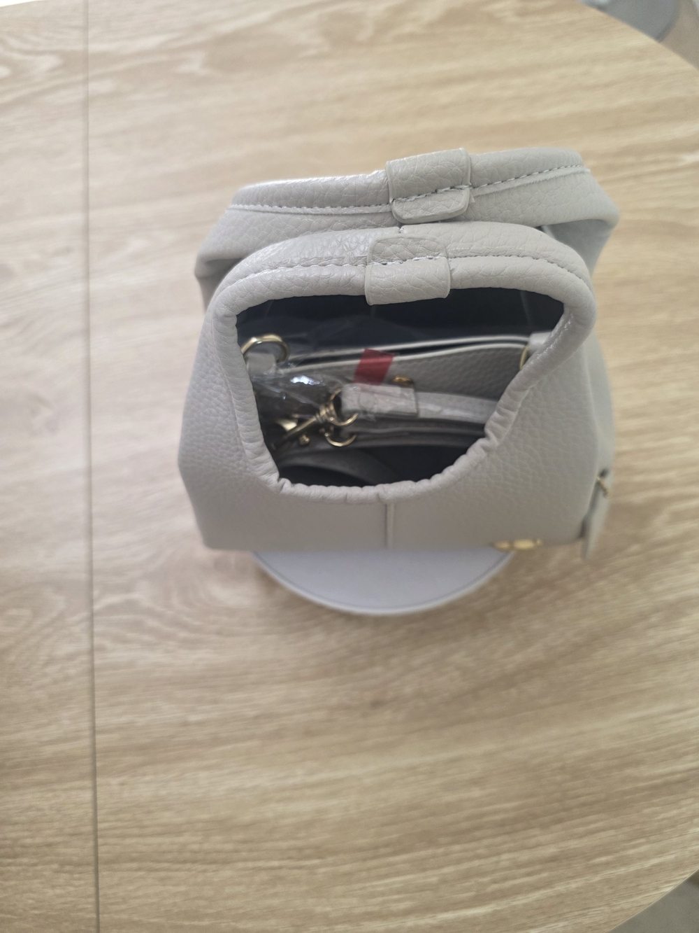 Small Light Gray Pebbled Leather Handbag